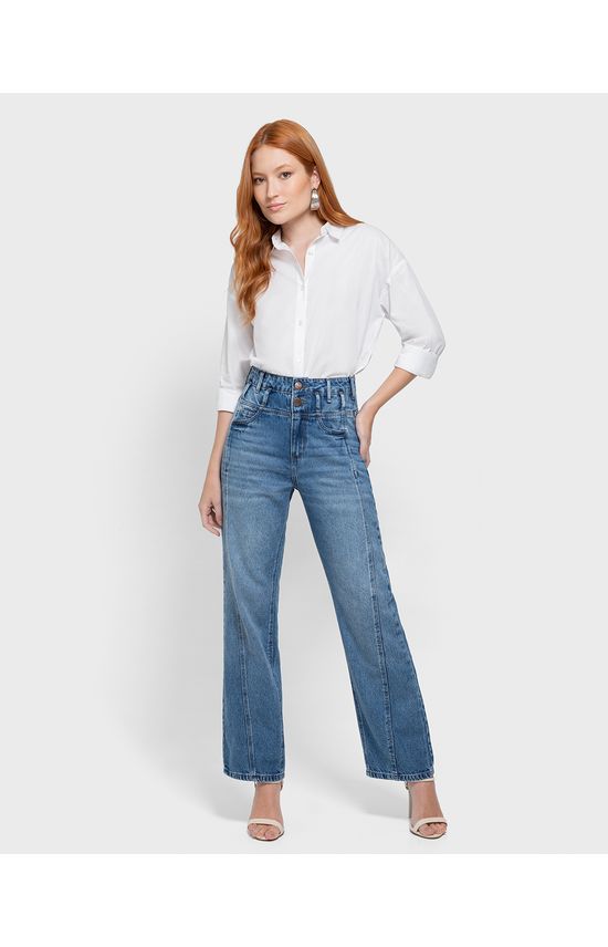 Calça Feminina Reta 90's Recortes Diferenciados Em Jeans - ENFIM