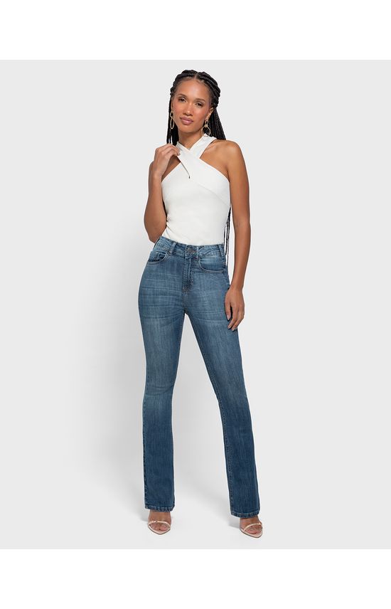 Calça Feminina Bootcut Cintura Alta Em Jeans Com Elastano - ENFIM