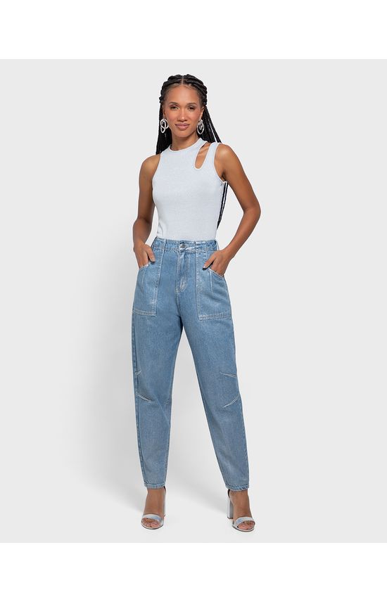 Calça Feminina Slouchy Pregas Frontais Em Jeans Glitter - ENFIM