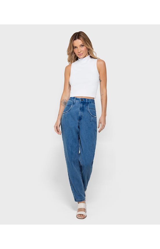 Calça Feminina Mom Pregas Frontais Em Jeans 100% Algodão - ENFIM