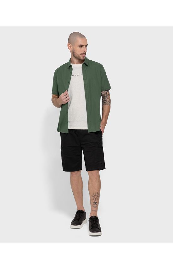 Camisa Masculina Regular Manga Curta Em Algodão Com Linho - ENFIM