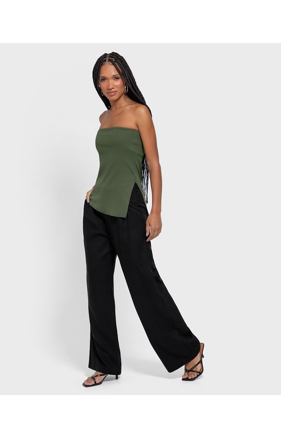 Blusa Feminina Sem Alças Fenda Lateral Em Ribana - ENFIM