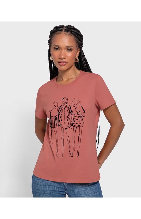 T-Shirt Feminina Slim Estampa Efeito Aveludado Em Algodão - ENFIM