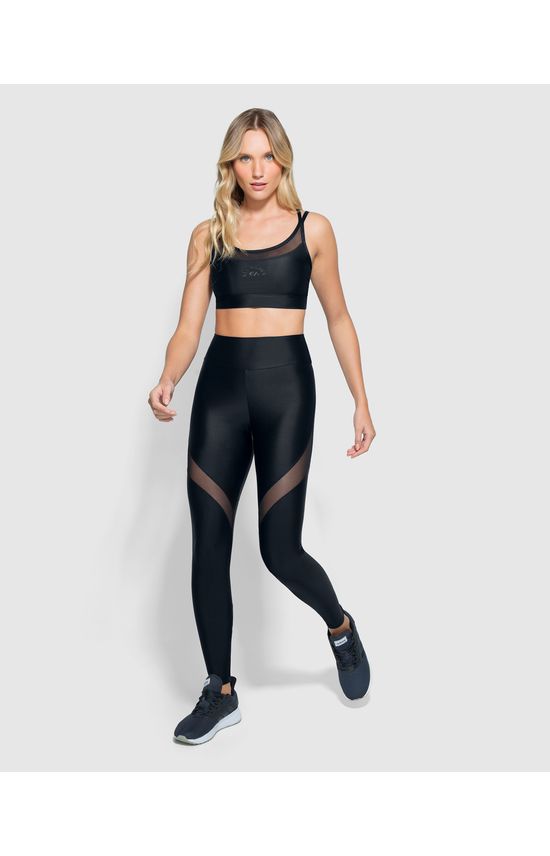 Calça Legging Feminina Recorte Tule Tecnologia Lycra® Black - ENFIM