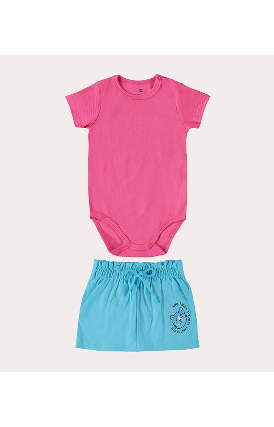 Conjunto Infantil Menina Body Manga Curta Em Ribana Malwee Kids