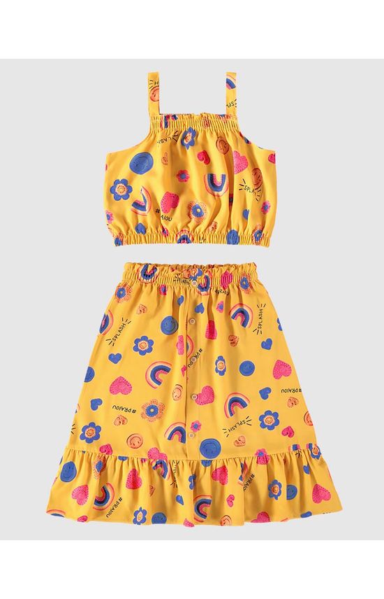 Conjunto Infantil Menina Com Regata E Saia Longa Em Viscose Malwee Kids