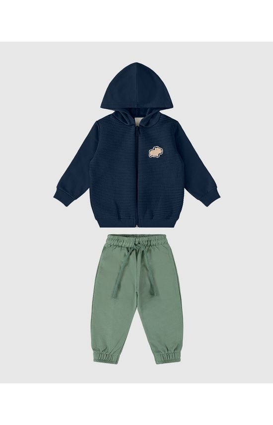 Conjunto Infantil Menino Jaqueta Com Capuz Em Moletom Malwee Kids