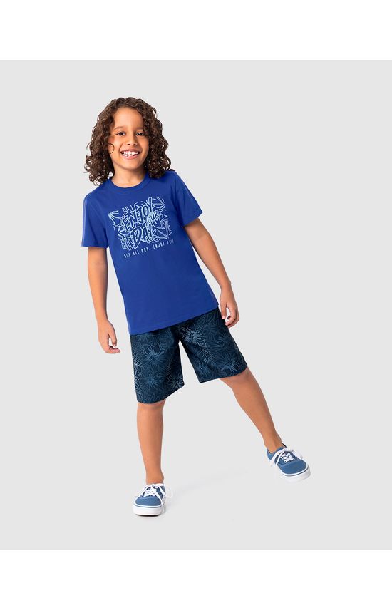 Conjunto Infantil Menino Bermuda Estampada Em Microfibra Malwee Kids