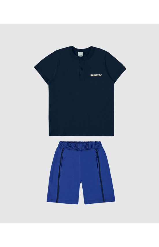 Conjunto Infantil Menino Camiseta Peitilho Frontal Em Algodão Malwee Kids