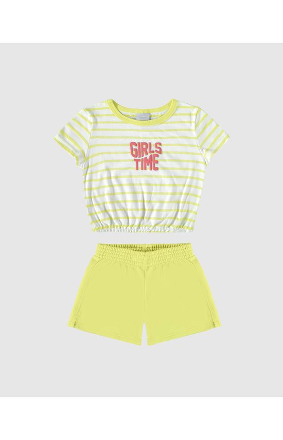 Conjunto Infantil Menina Girls Time Em Malha Listrada Malwee Kids