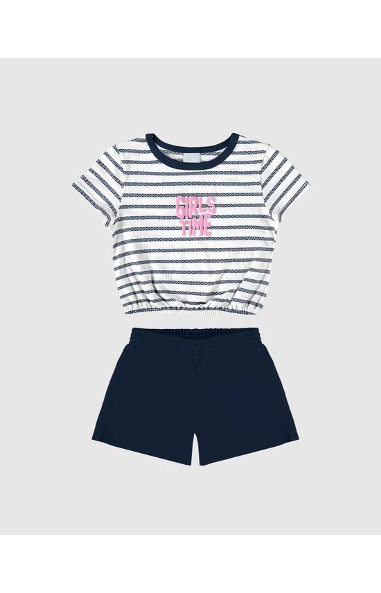 Conjunto Infantil Menina Girls Time Em Malha Listrada Malwee Kids