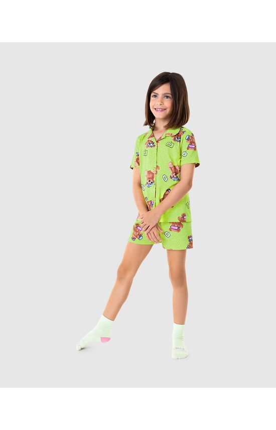 Pijama Infantil Menina Camisa Manga Curta Em Algodão Malwee Kids