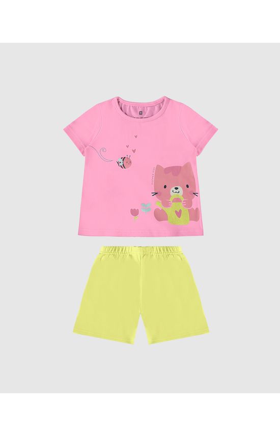 Conjunto Infantil Menina Blusa Gatinho Em Algodão Malwee Kids