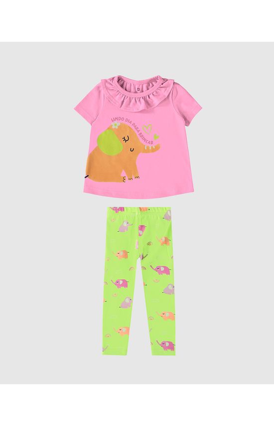 Conjunto Infantil Menina Gola Babado Em Algodão Malwee Kids