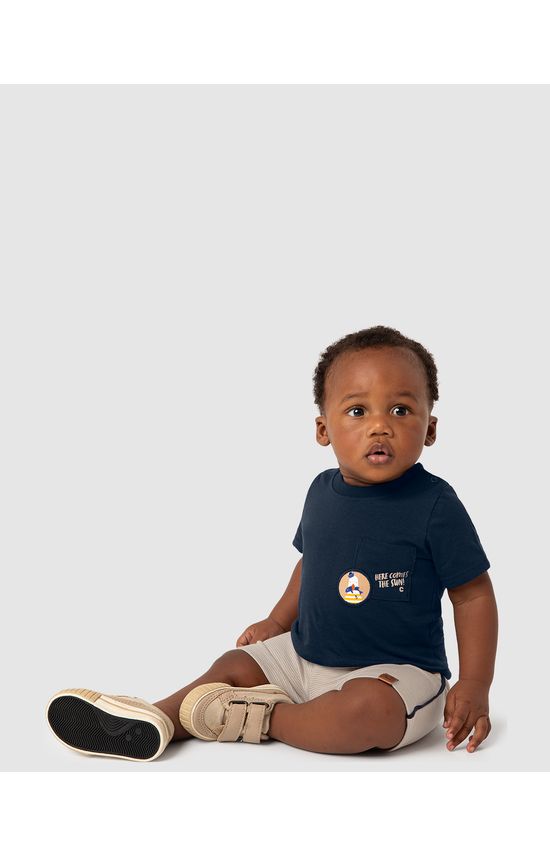 Conjunto Menino Bermuda Listrada Em Moletom Piquet - Carinhoso