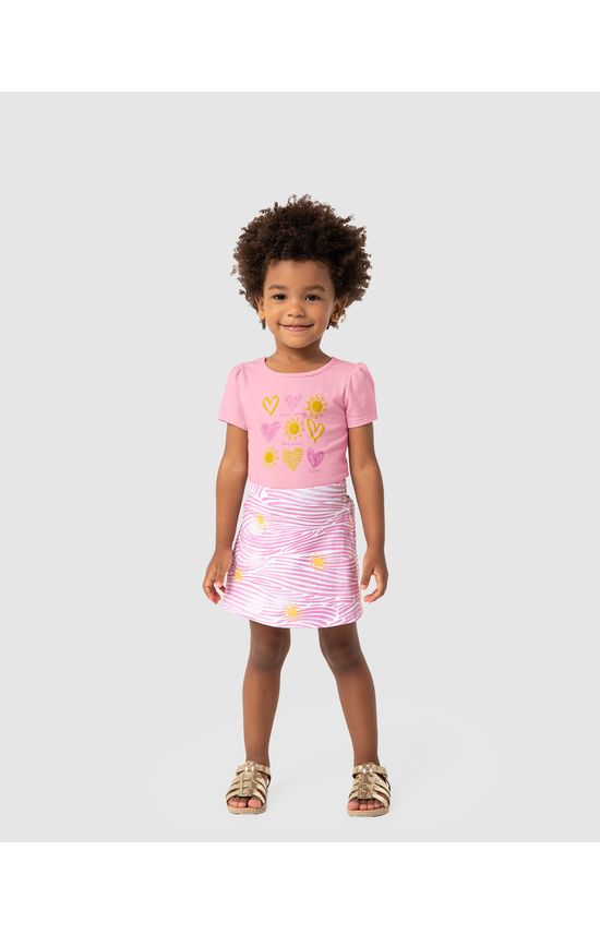 Conjunto Menina Blusa Estampa Efeito Dourado Em Algodão - Carinhoso