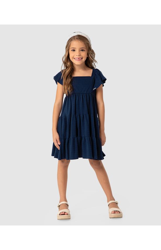 Vestido Menina Amplo Babados Em Malha Texturizada - Carinhoso
