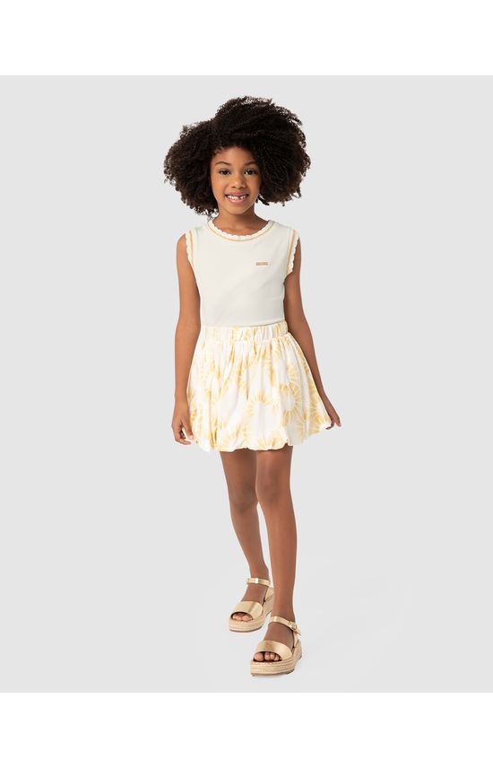 Conjunto Menina Saia Estampa Metalizada Em Viscose - Carinhoso
