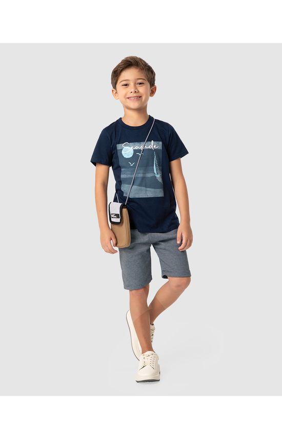 Conjunto Menino Camiseta Estampa Frontal Em Algodão - Carinhoso