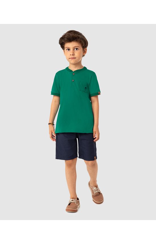 Conjunto Menino Bermuda Em Viscolinho Texturizado - Carinhoso