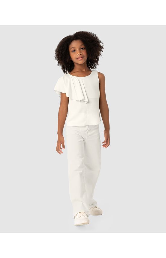 Calça Menina Wide Leg Cintura Média Em Sarja - Carinhoso