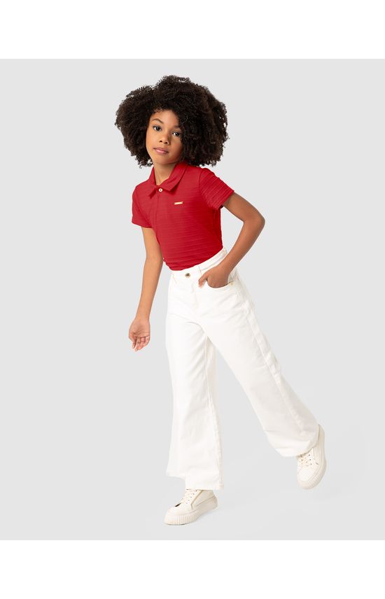 Blusa Menina Polo Em Malha Texturizada - Carinhoso