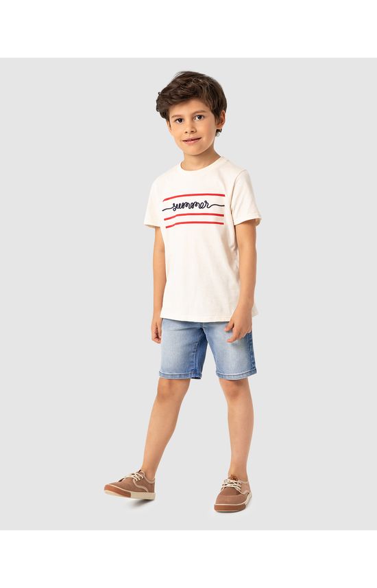 Bermuda Menino Cadarço Frontal Em Jeans Com Elastano - Carinhoso