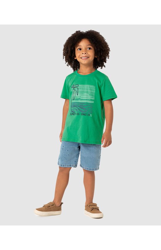 Bermuda Menino Detalhe Respingos Em Jeans Com Elastano - Carinhoso