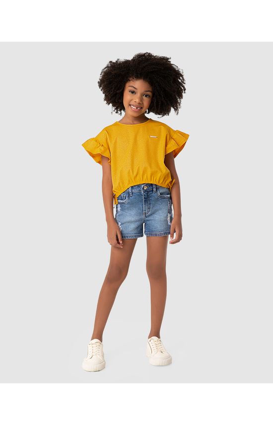 Blusa Menina Box Barra Curvada Elástico Em Algodão - Carinhoso