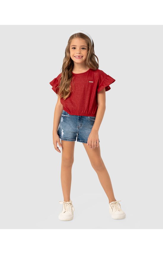 Blusa Menina Box Barra Curvada Elástico Em Algodão - Carinhoso