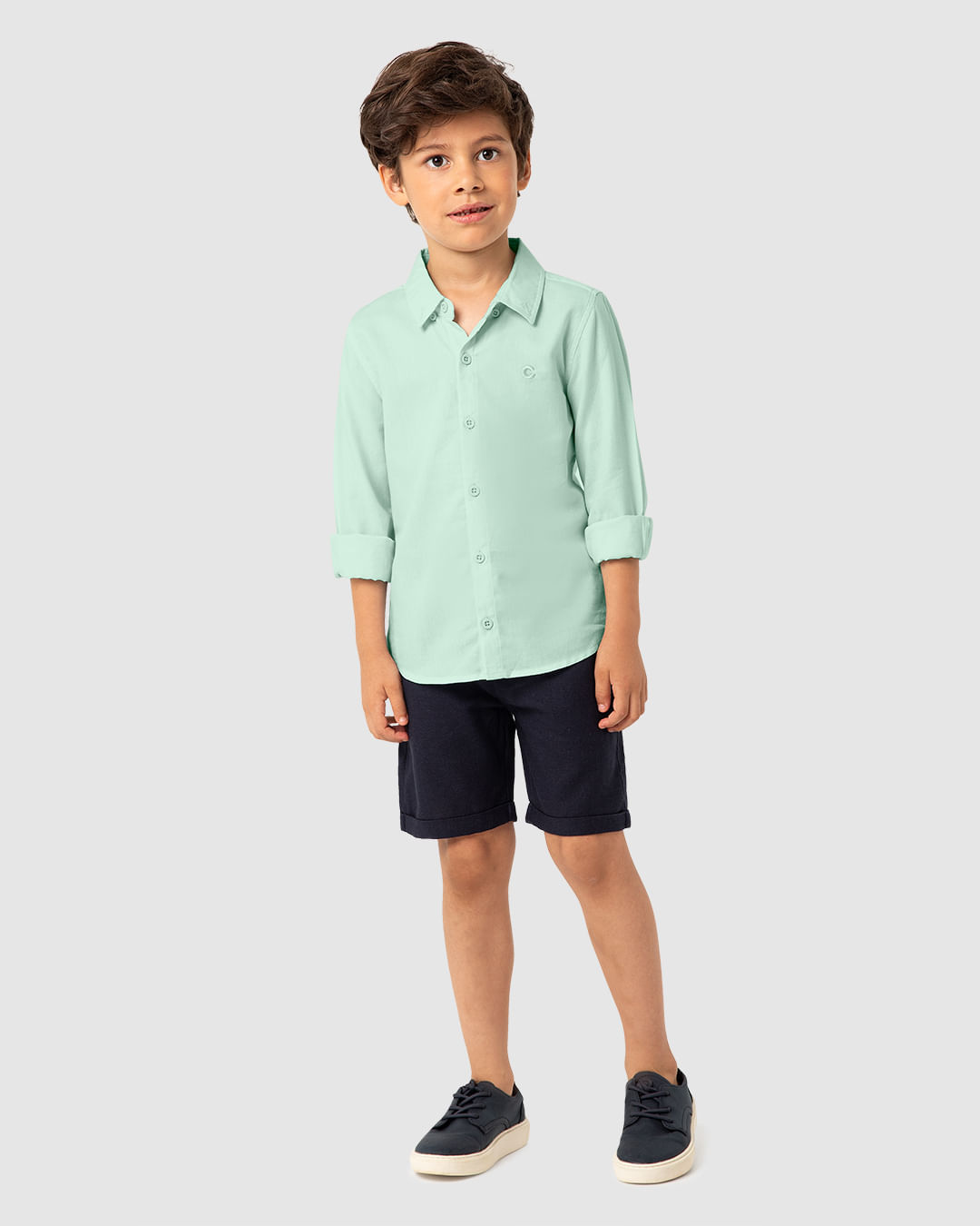 Camisa Menino Tradicional Manga Longa Em Algodão Texturizado Carinhoso