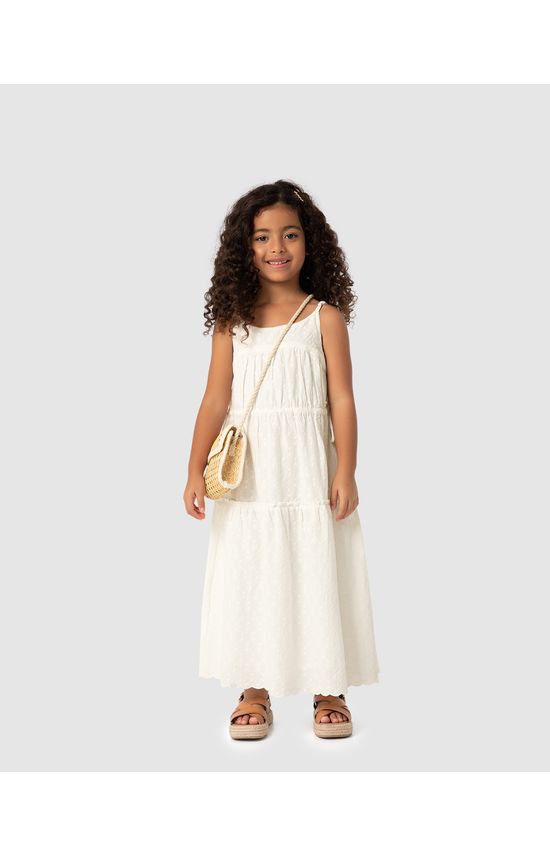 Vestido Menina Midi Alça Regulável Em Laise Algodão - Carinhoso