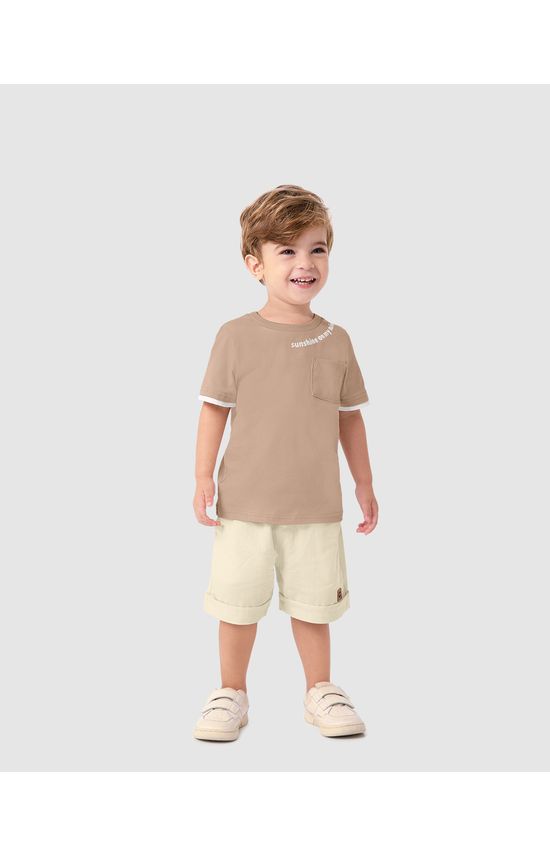 Conjunto Menino Bermuda Em Viscolinho Texturizado - Carinhoso