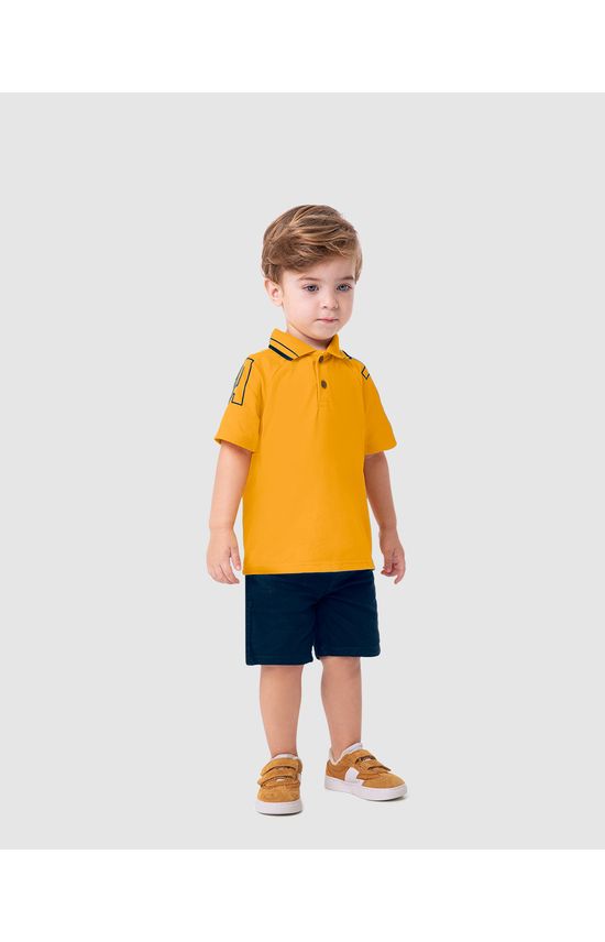 Conjunto Menino Camisa Polo Manga Com Estampa Em Malha Algodão - Carinhoso