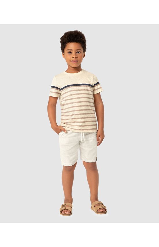 Conjunto Menino Camiseta Listrada Em Malha Linho - Carinhoso