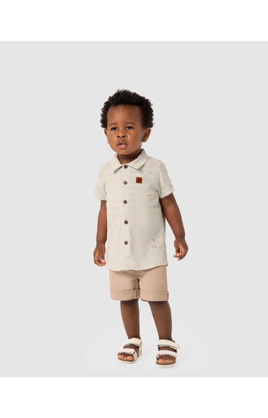 Conjunto Menino Camisa Manga Curta Em Viscolinho Texturizado - Carinhoso