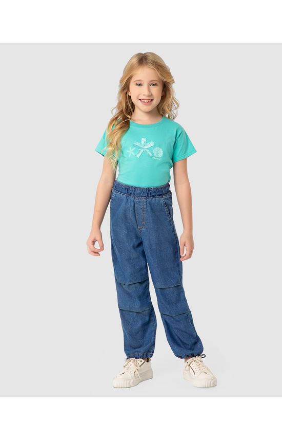 Calça Menina Parachute Cintura Média Em Jeans Leve - Carinhoso