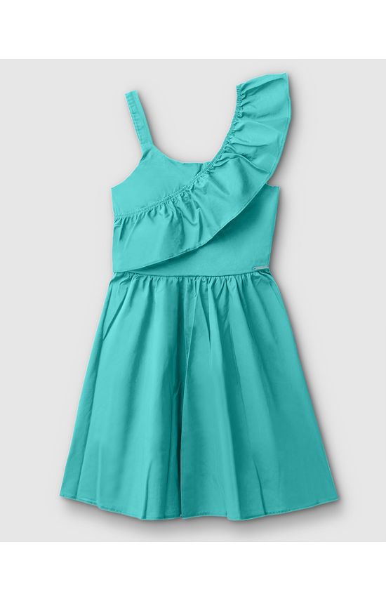 Vestido Menina Babado Frontal Em Algodão Stretch - Carinhoso