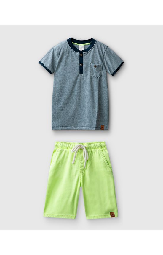 Conjunto Menino Camiseta Bolso Frontal Em Malha Fio A Fio - Carinhoso