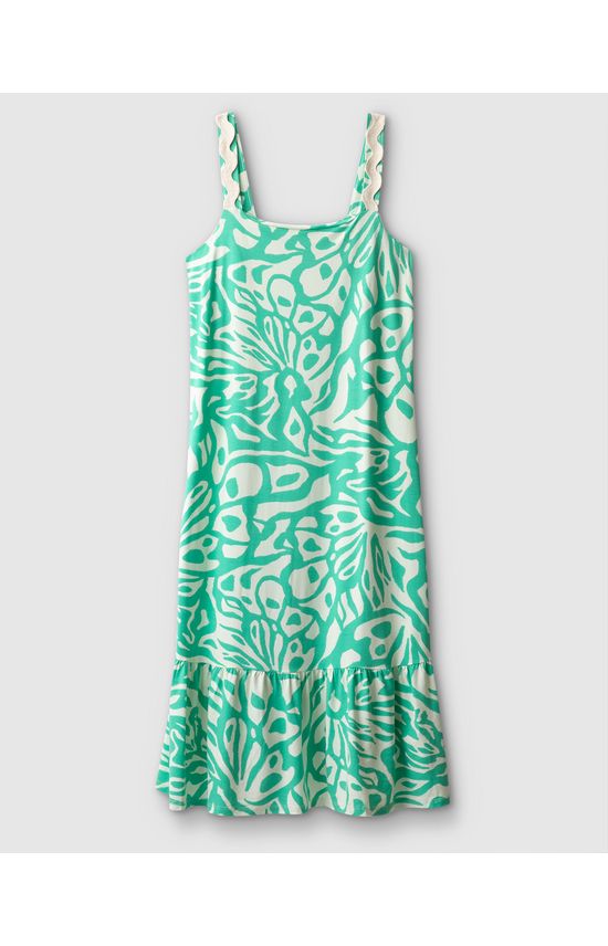 Vestido Midi Feminino Plus Size Estampado Decote Reto Em Viscose Stretch