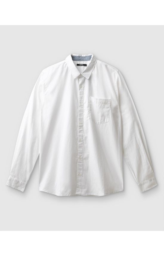 Camisa Masculina Regular Manga Longa Em Algodão Com Linho - ENFIM