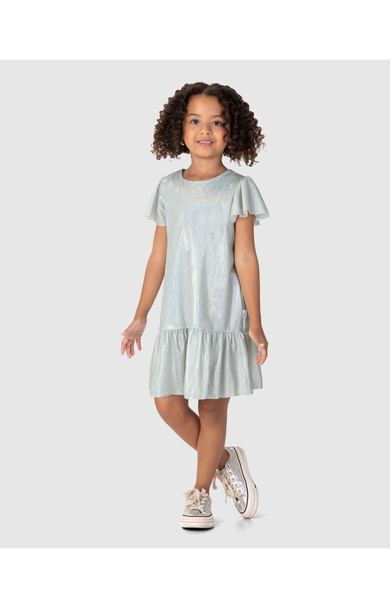 Vestido Infantil Evasê Em Malha Metalizada Malwee Kids