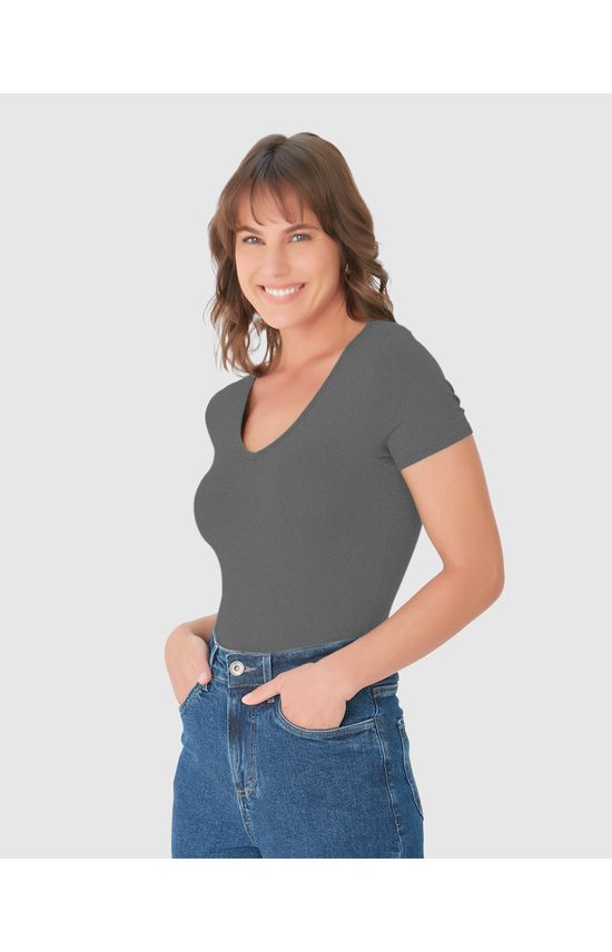 Blusa Básica Feminina Decote V Em Viscose Stretch