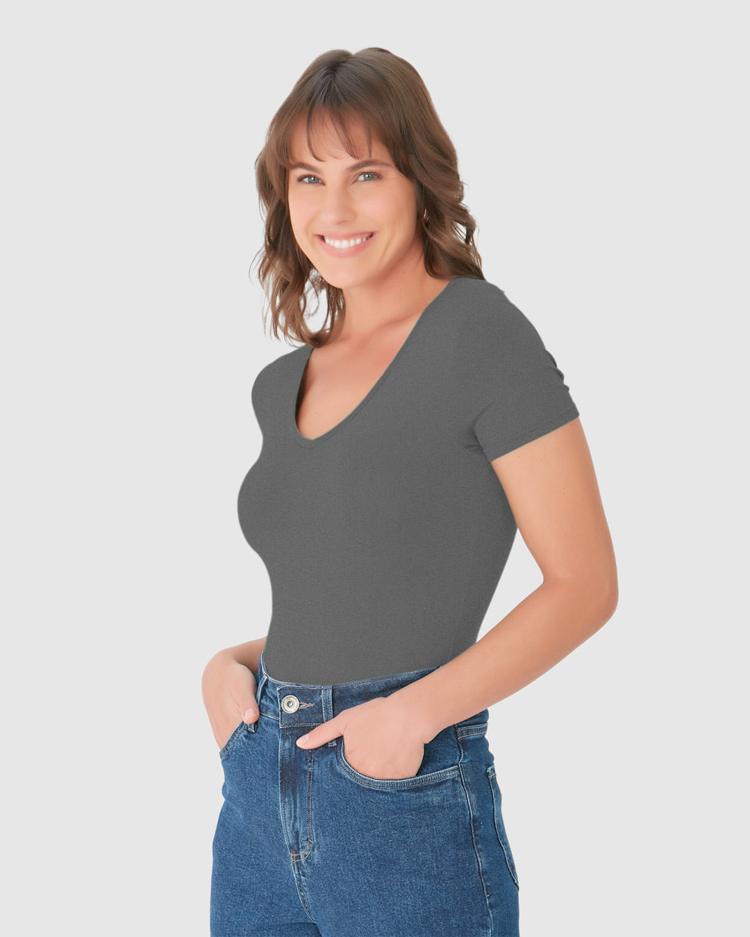 Blusa Básica Feminina Decote V Em Viscose Stretch - Imagem 21