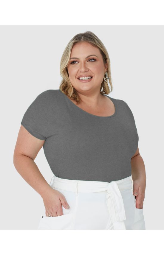 Blusa Básica Feminina Plus Size Decote Redondo Em Algodão