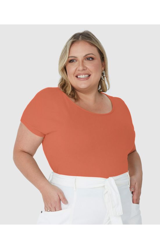 Blusa Básica Feminina Plus Size Decote Redondo Em Algodão