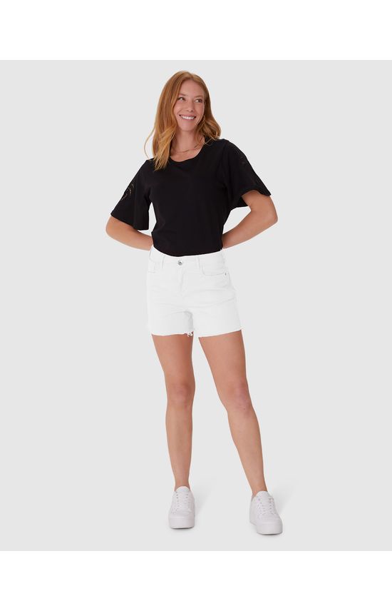 Shorts Feminino Cintura Média Em Sarja Com Elastano