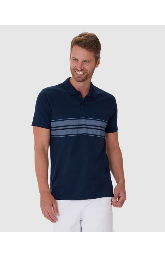 Camisa Polo Masculina Listras Frontais Em Algodão