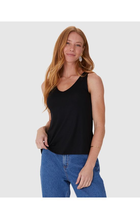 Regata Básica Feminina Decote V Em Malha Essence