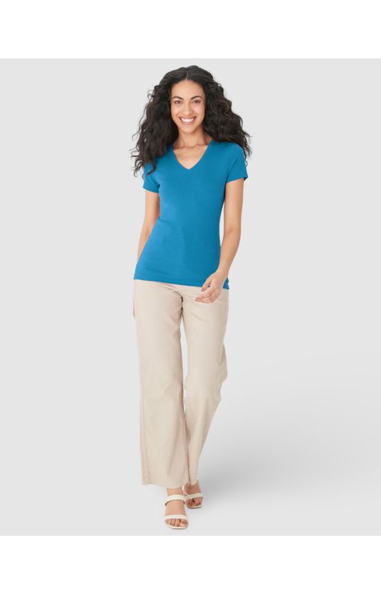Blusa Básica Feminina Decote V Em Algodão